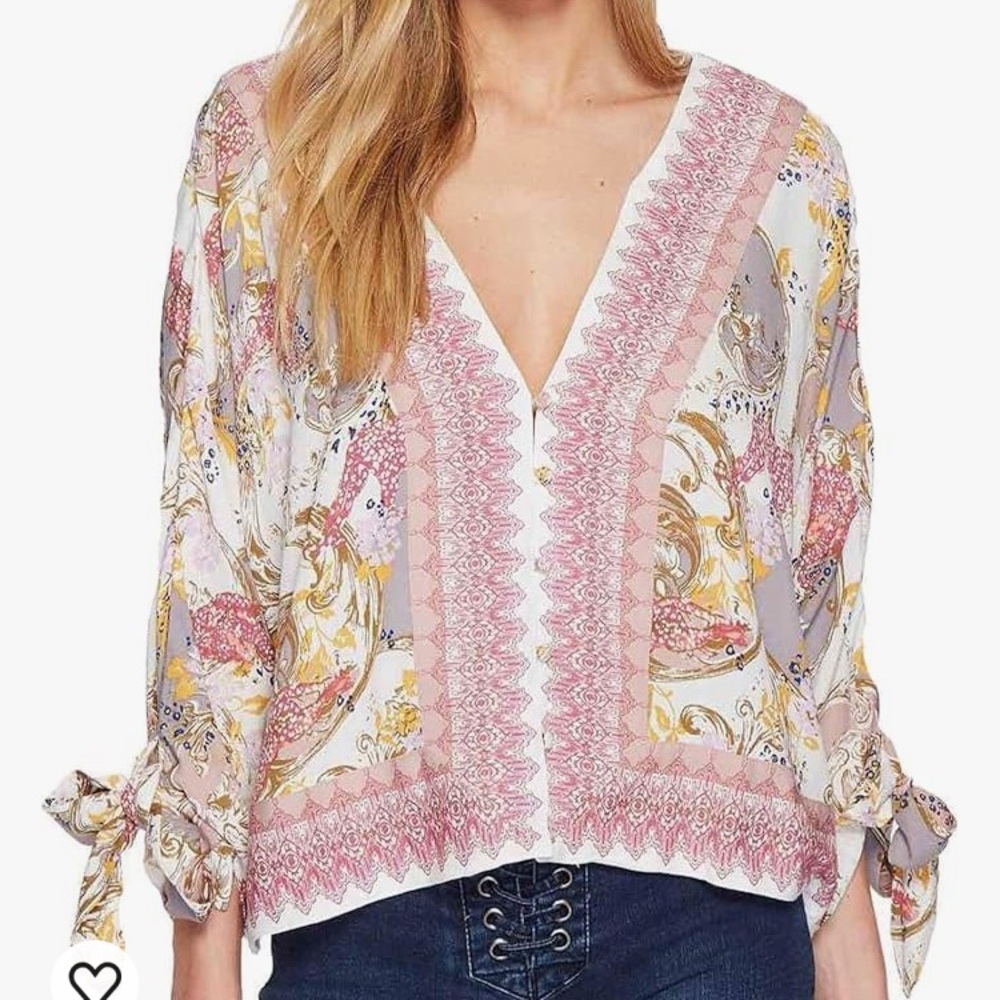 Free People Top White Pink S Oversized Cath Me If You Can Paisley Boho Dolman